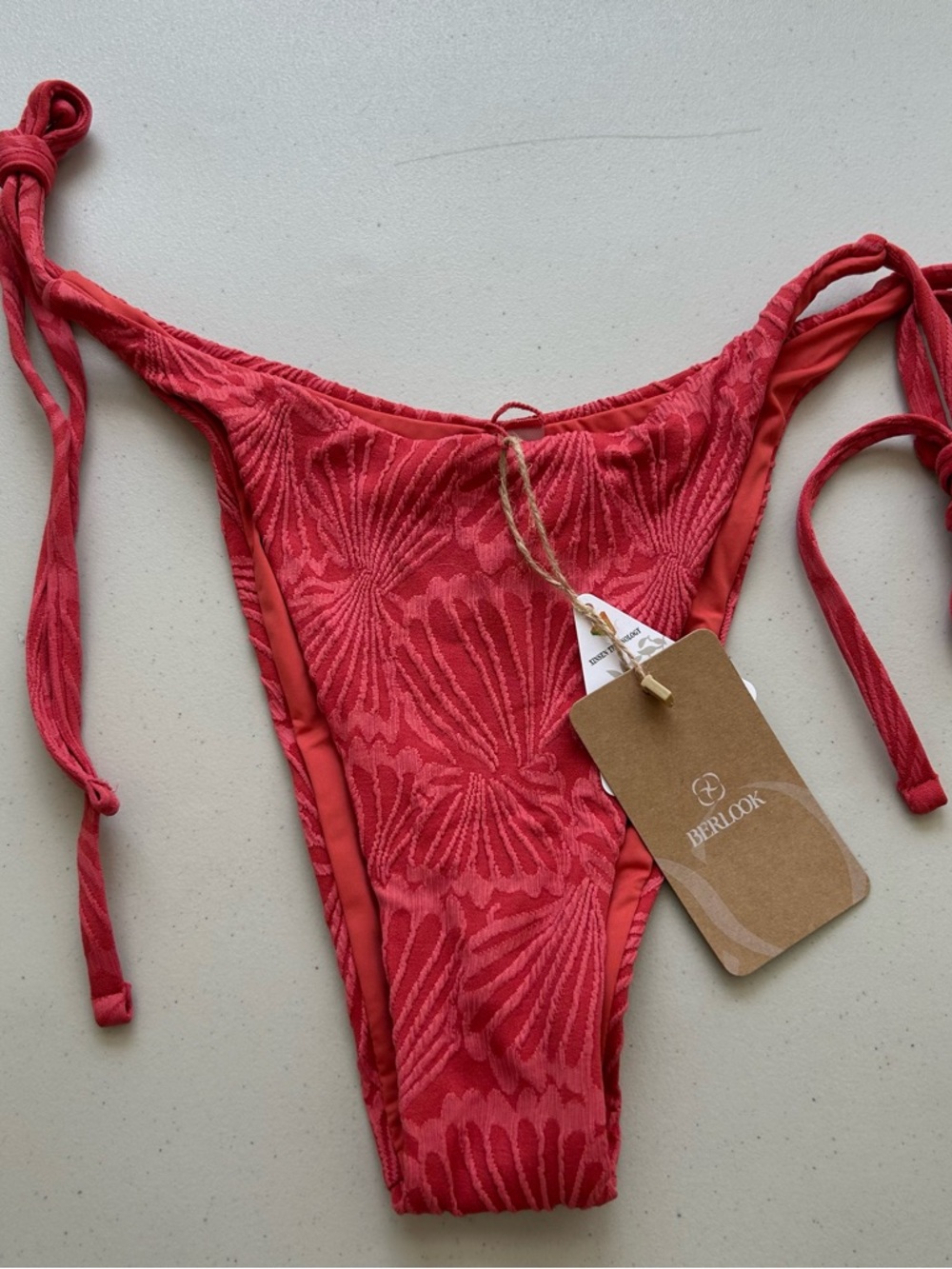 Berlook Bikini Bottom Medium Red Jacquard Tie Side Swimwear